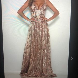Abyss by Abby Sheer Rose Gold Sexy Sequin Gown